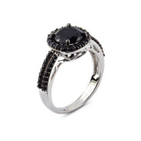 Genuine Black Spinel Sterling Silver Halo Ring