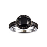 Genuine Black Spinel Sterling Silver Halo Ring