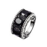 Genuine Black Spinel And White Zircon Sterling Silver Ring