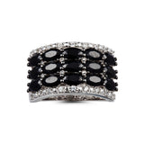 Genuine Black Spinel And White Zircon Sterling Silver Band Ring