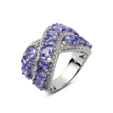 Genuine Tanzanite And White Zircon Sterling Silver Ring