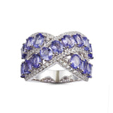 Genuine Tanzanite And White Zircon Sterling Silver Ring