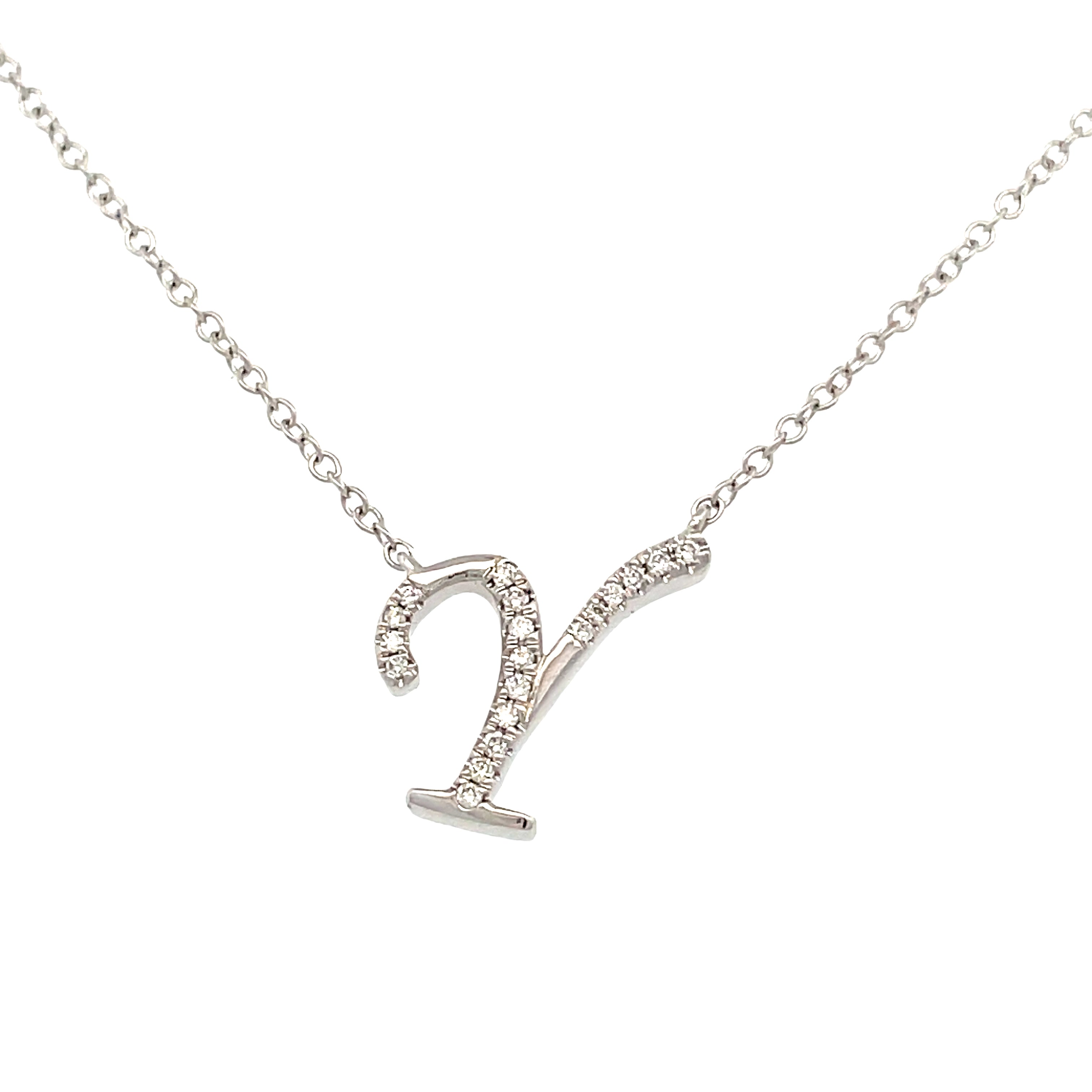 0.06 White Diamond Round 14K White Gold Necklace Length 18