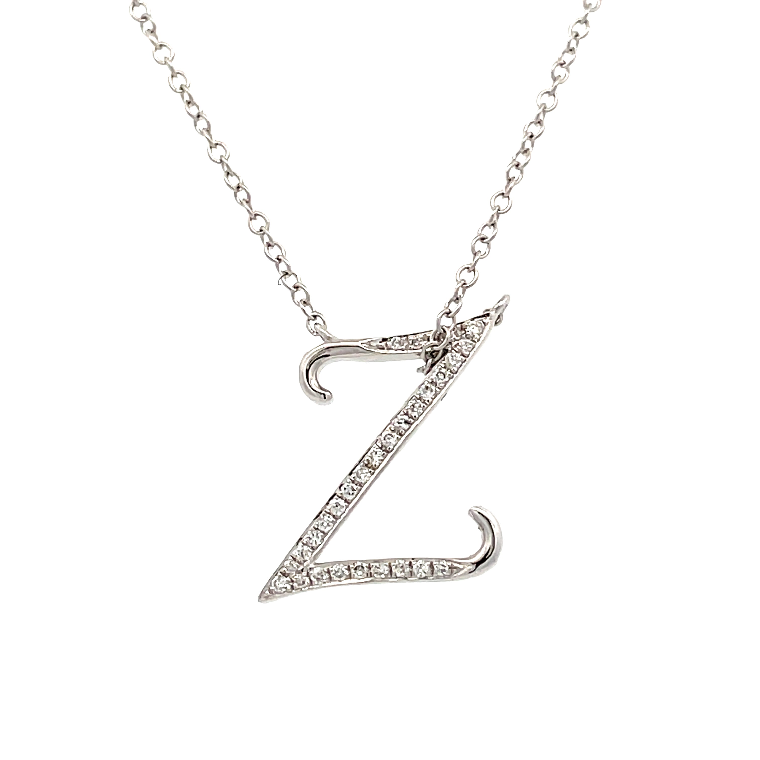 0.08 White Diamond Round 14K White Gold Necklace Length 18