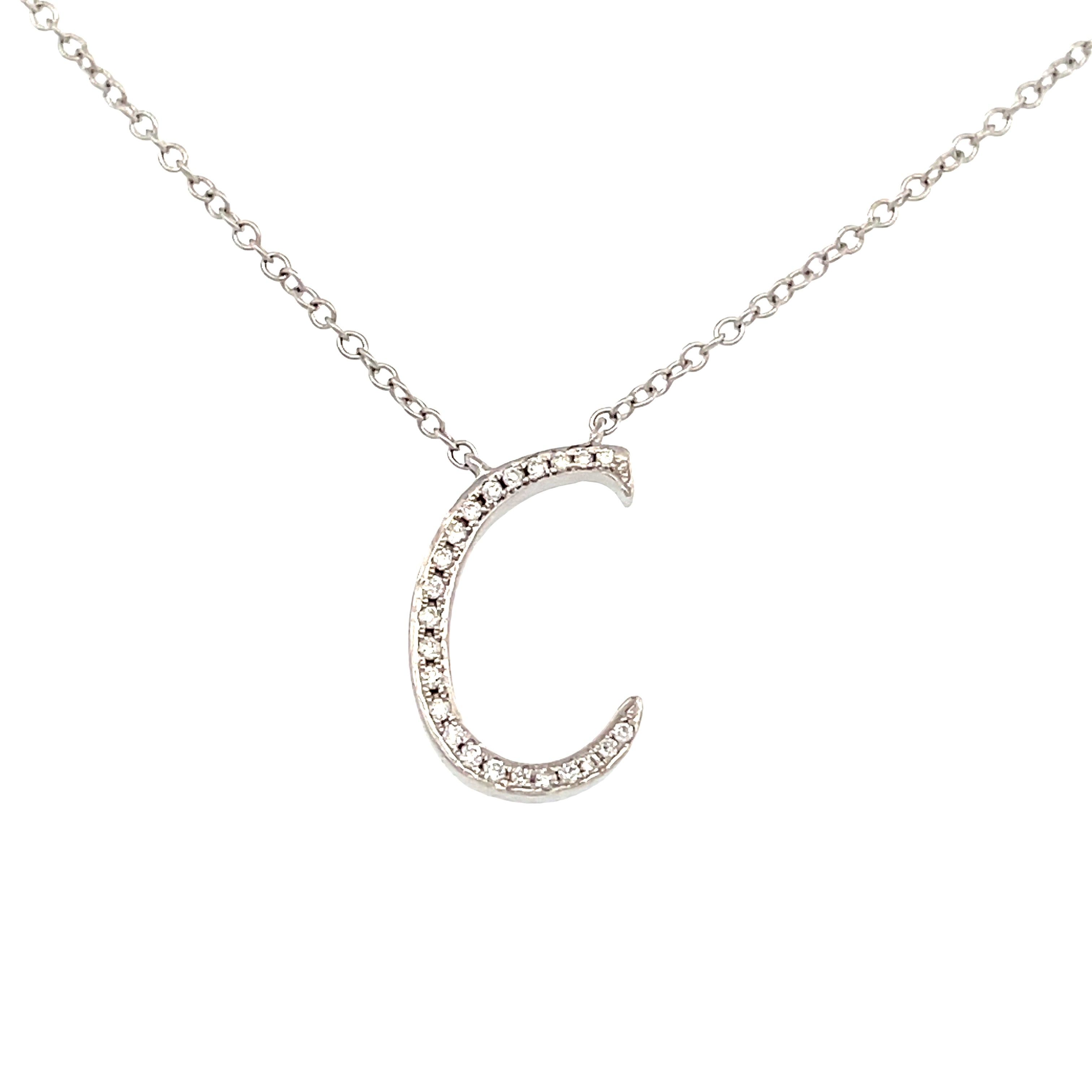 0.06 White Diamond Round 14K White Gold Necklace Length 18