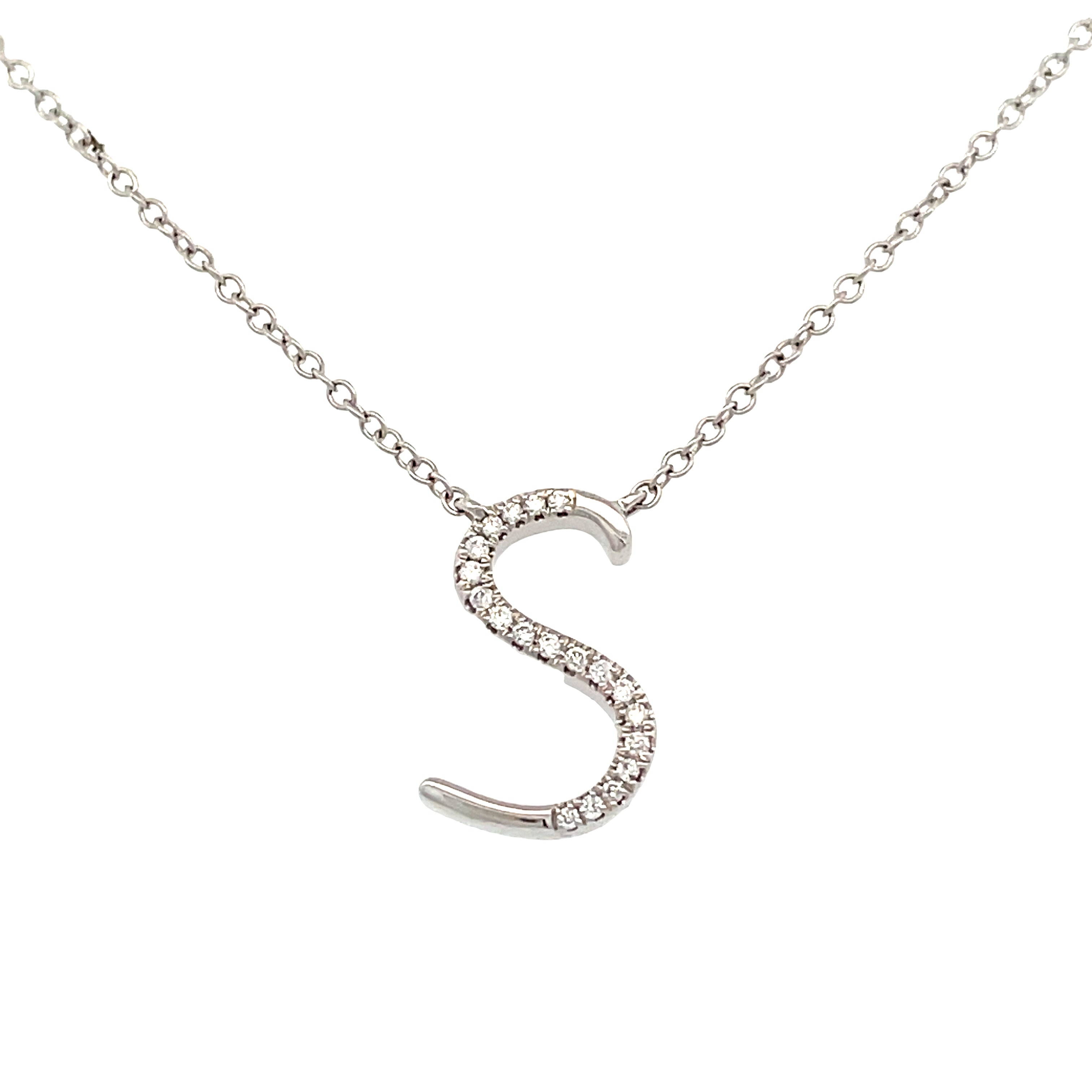 0.07 White Diamond Round 14K White Gold Necklace Length 18