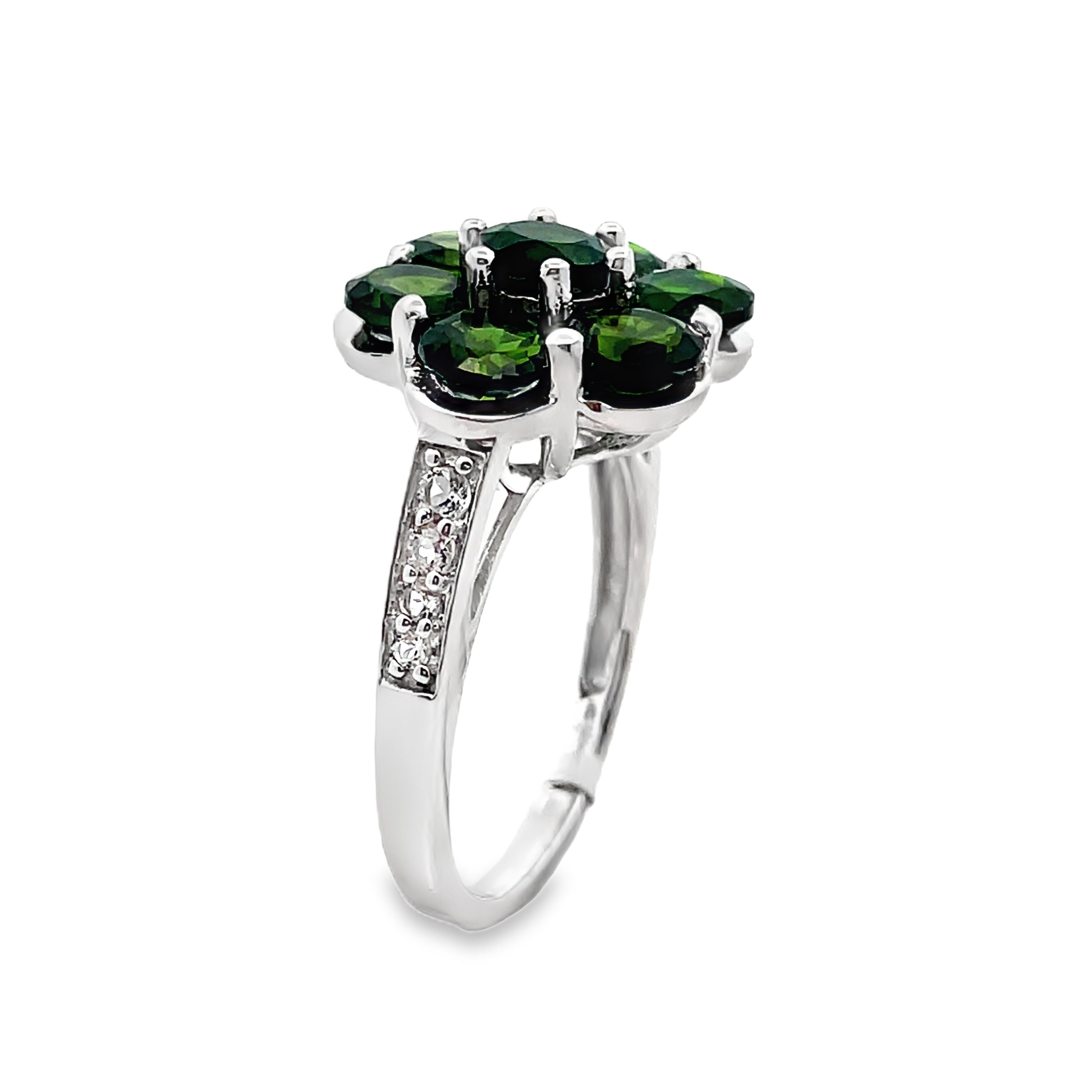 925 Sterling Silver Chrome Diopside & White Zircon Ring