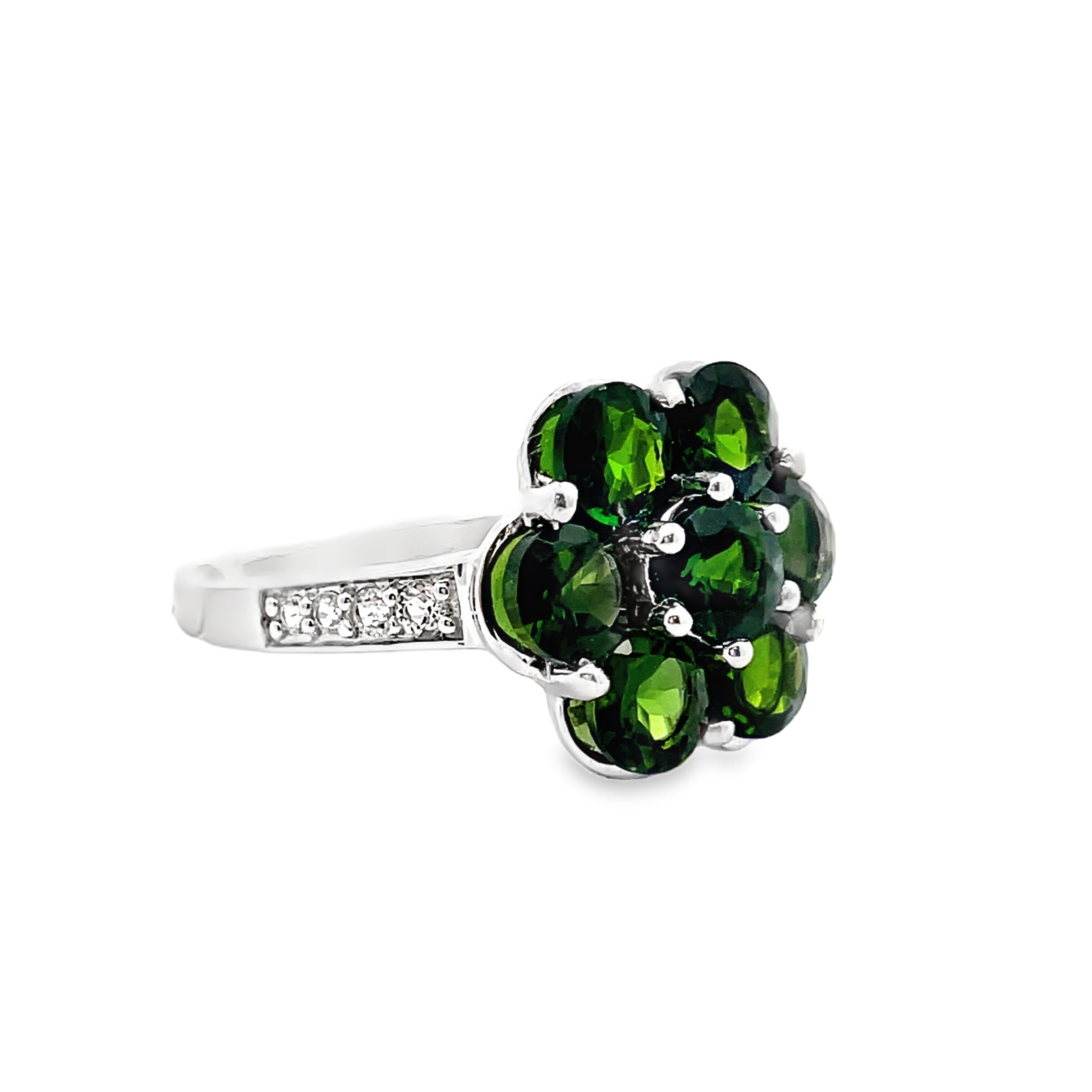 925 Sterling Silver Chrome Diopside & White Zircon Ring