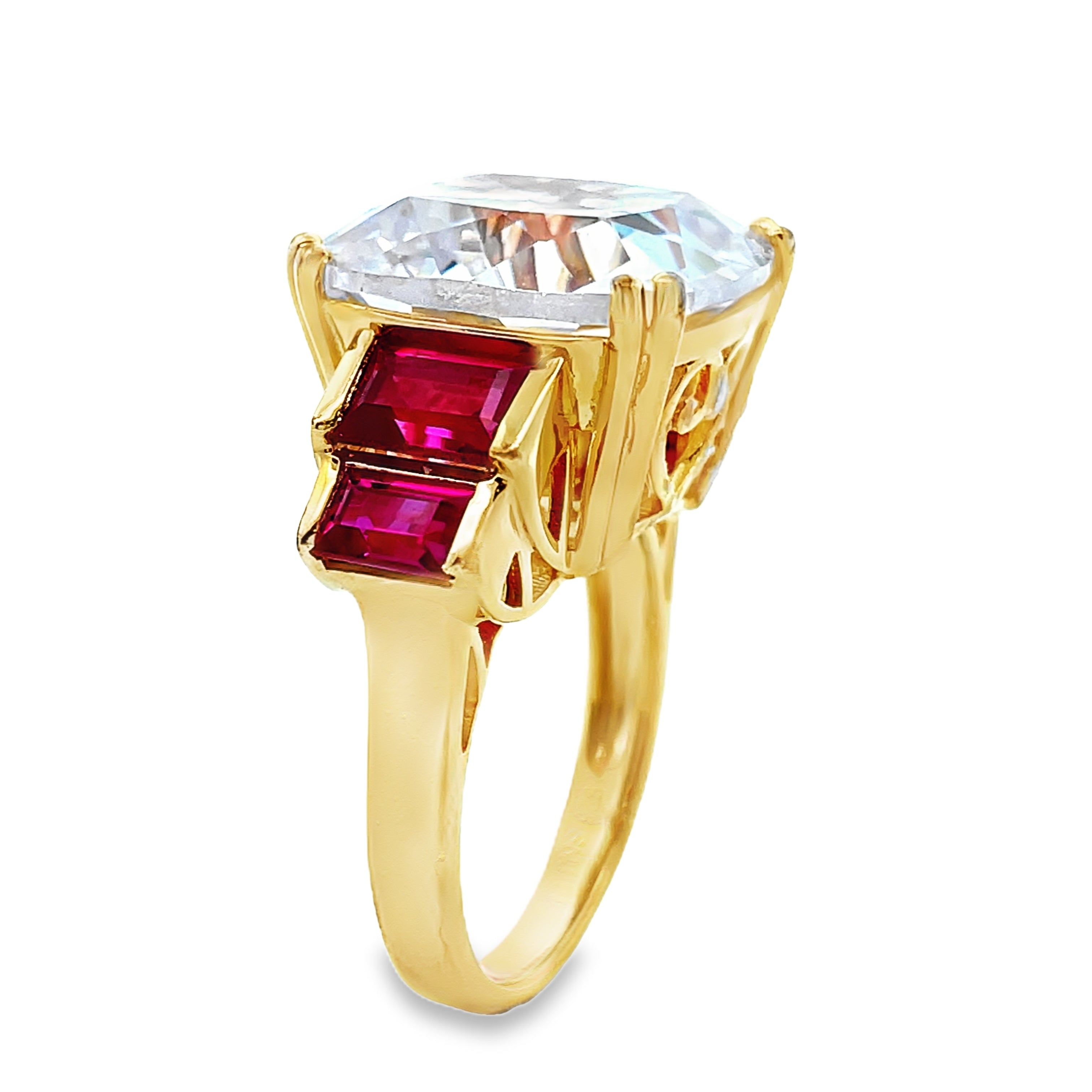 Yellow Plated 925 Sterling Silver CZ & Red CZ Ring