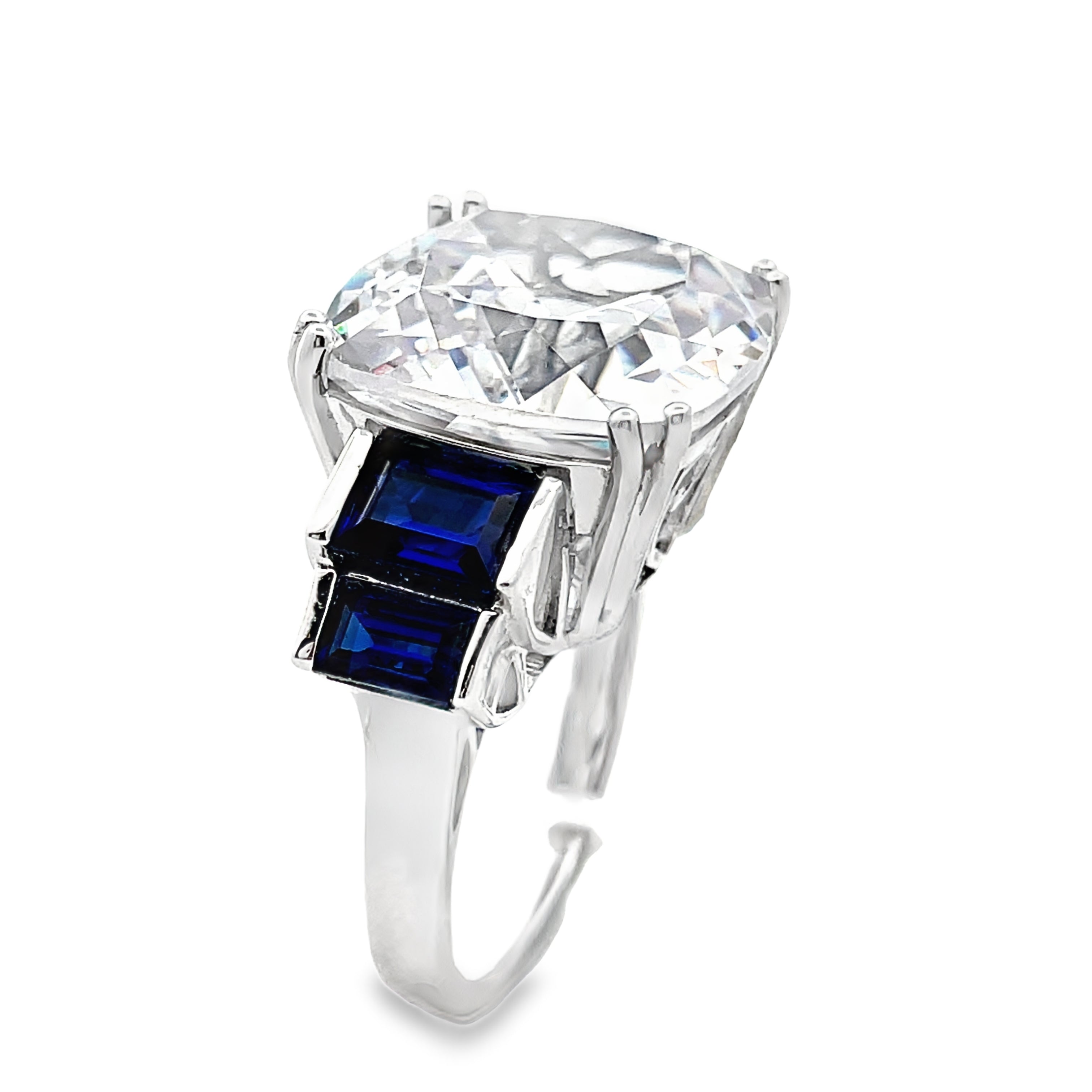 925 Sterling Silver CZ & Blue CZ Ring