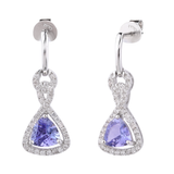 Genuine Tanzanite And White Zircon Sterling Silver Earrings