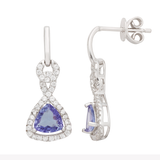 Genuine Tanzanite And White Zircon Sterling Silver Earrings