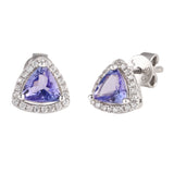 Genuine Tanzanite And White Zircon Sterling Silver Halo Earrings