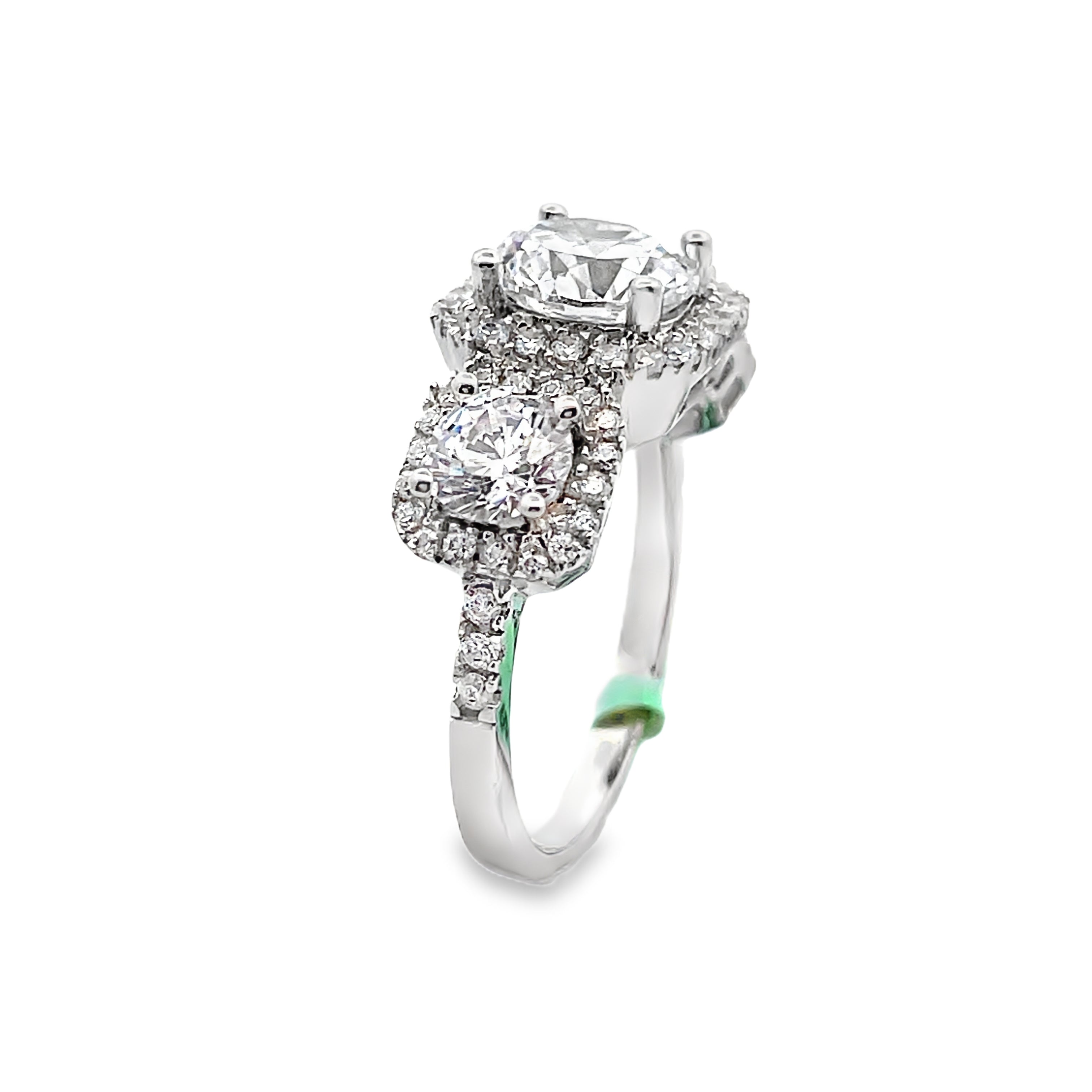 925 Sterling Silver 3-Stone Halo CZ Ring