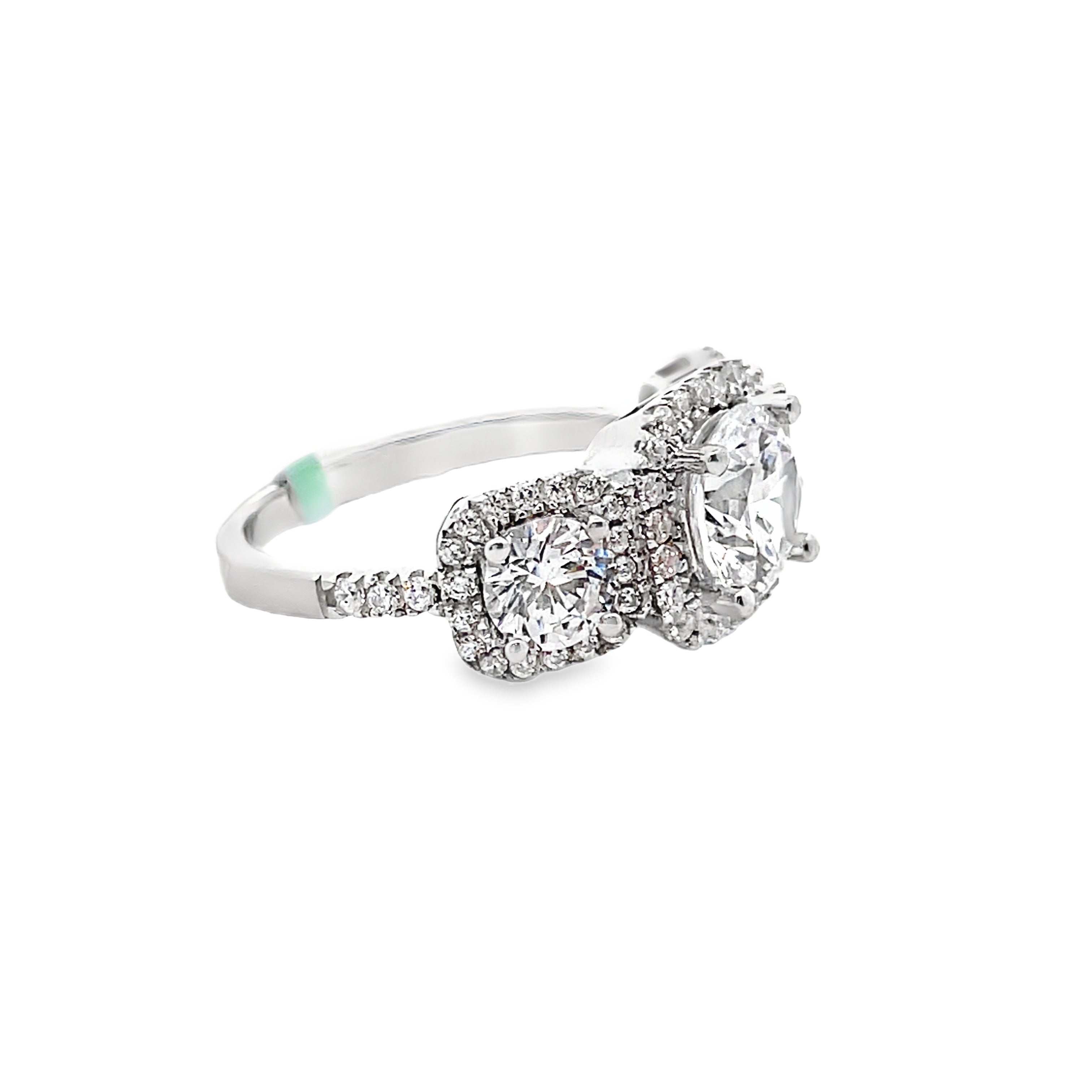 925 Sterling Silver 3-Stone Halo CZ Ring