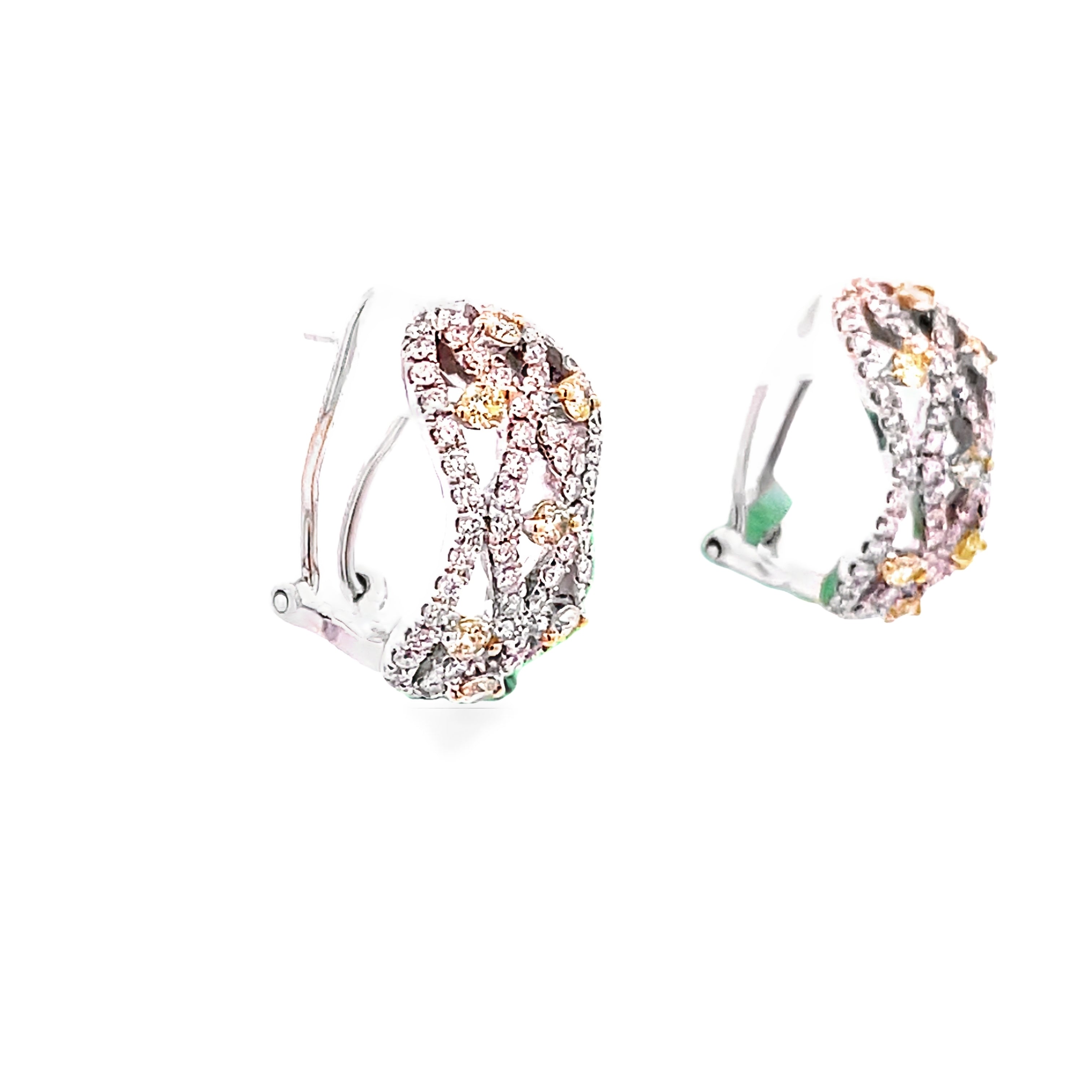 14KT White Gold Yellow & White Diamond Hoop Earrings