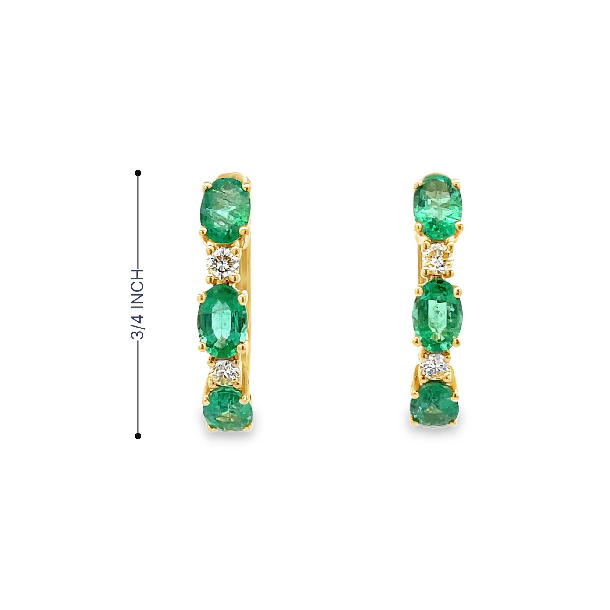 14KT WHITE GOLD EMERALD & DIAMOND HOOP EARRINGS