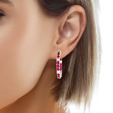 14KT WHITE GOLD RUBY & DIAMOND HOOP EARRINGS