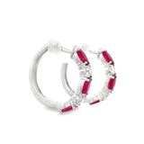 14KT WHITE GOLD RUBY & DIAMOND HOOP EARRINGS