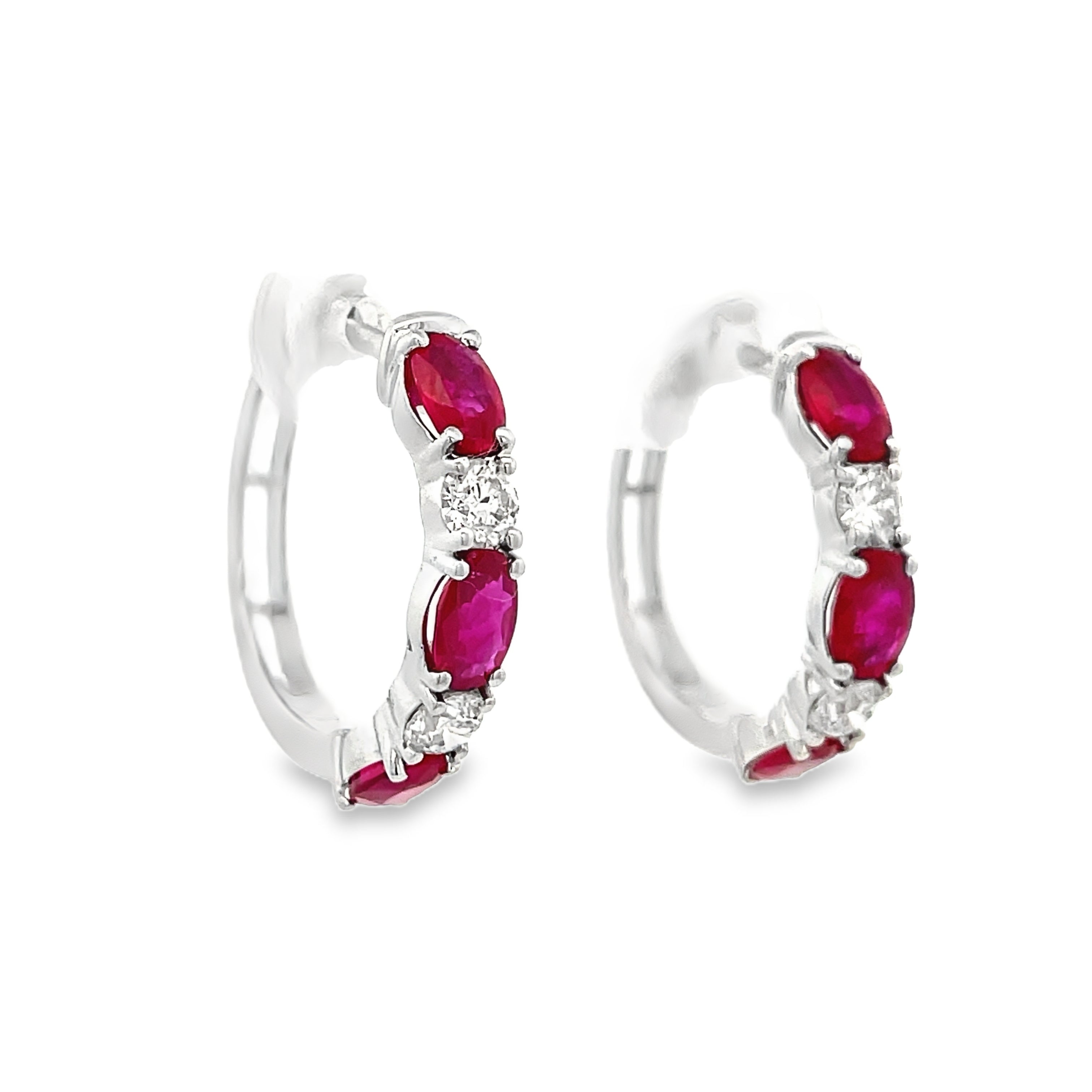 14KT WHITE GOLD RUBY & DIAMOND HOOP EARRINGS