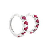 14KT WHITE GOLD RUBY & DIAMOND HOOP EARRINGS