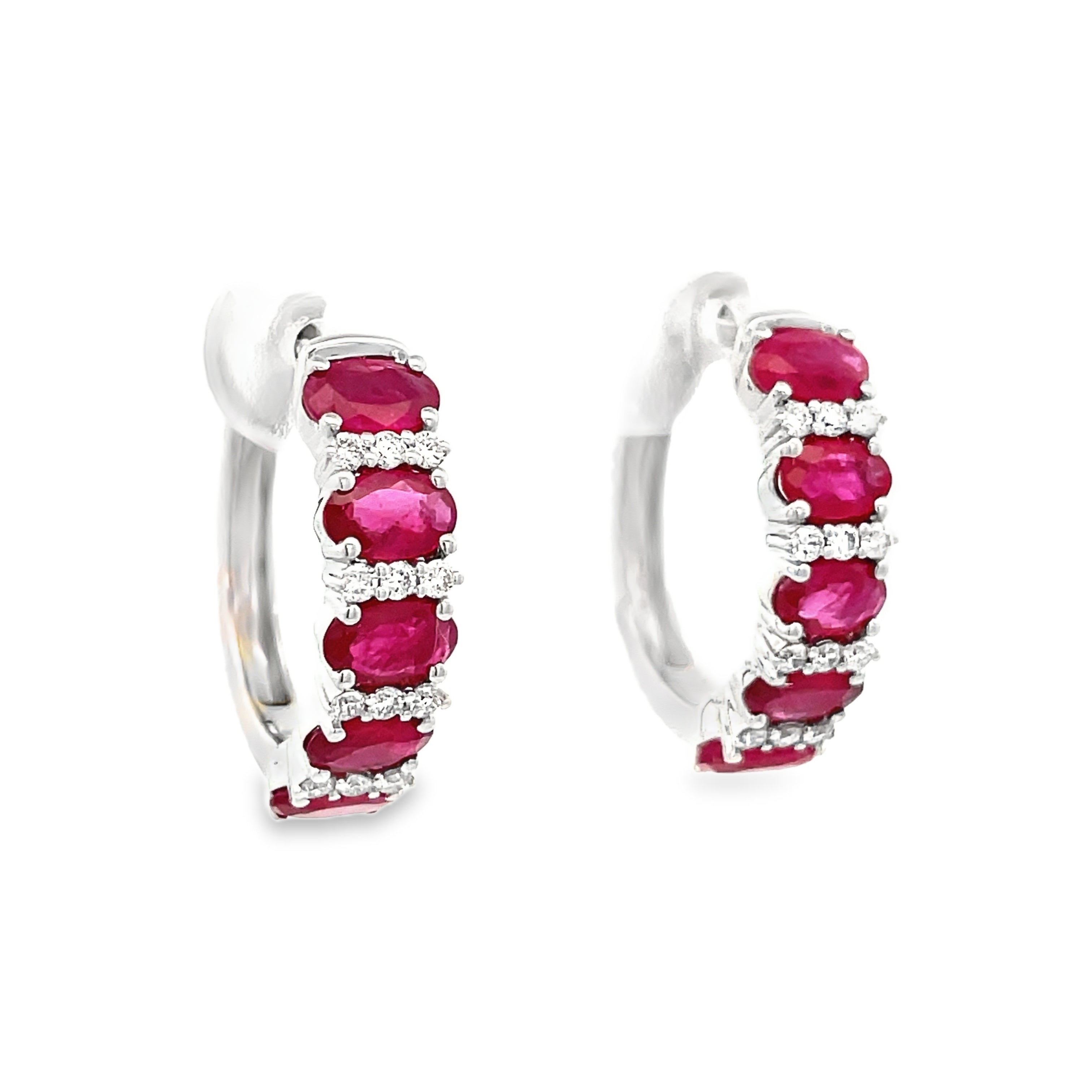 14KT WHITE GOLD RUBY & DIAMOND HOOP EARRINGS