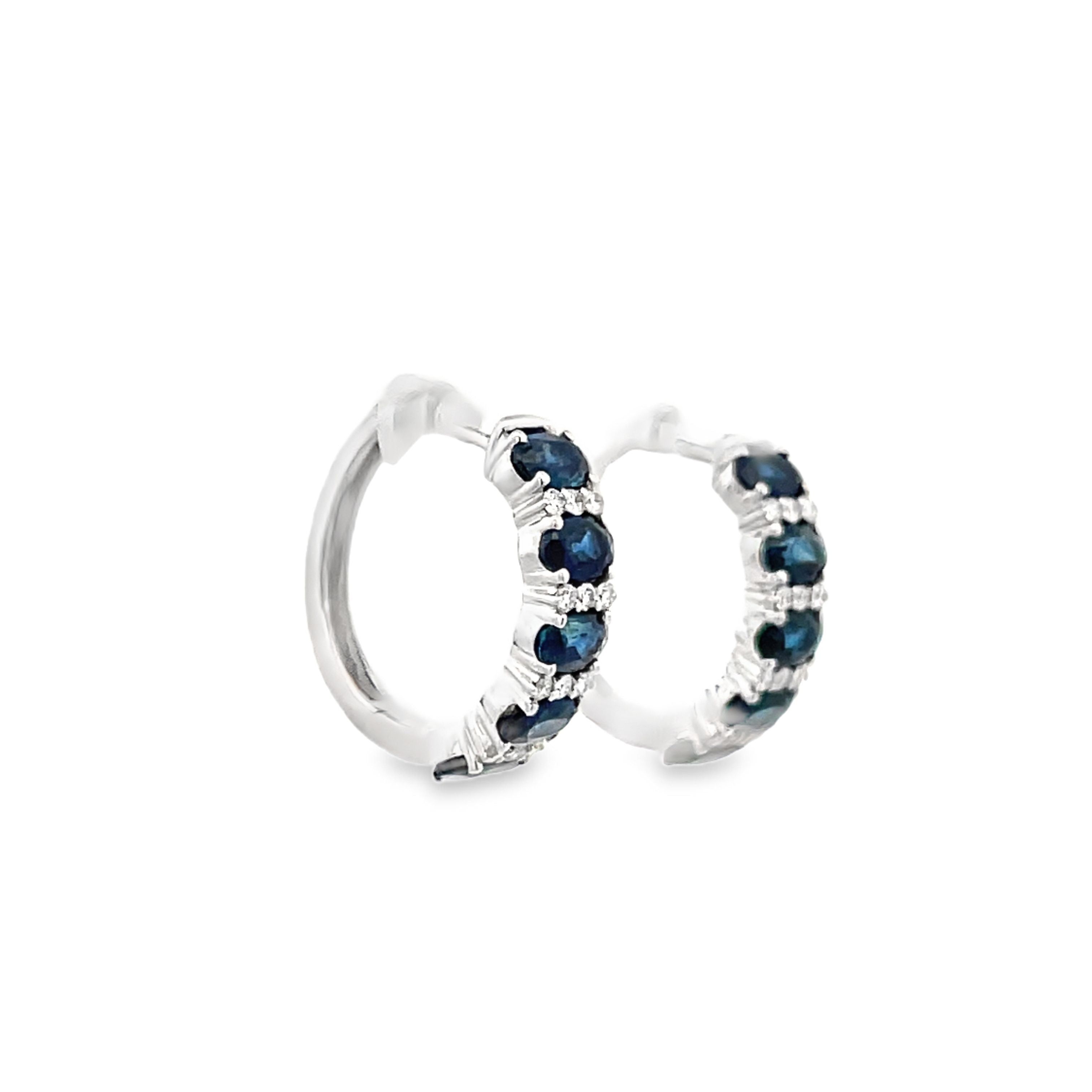 14KT WHITE GOLD SAPPHIRE & DIAMOND HOOP EARRINGS