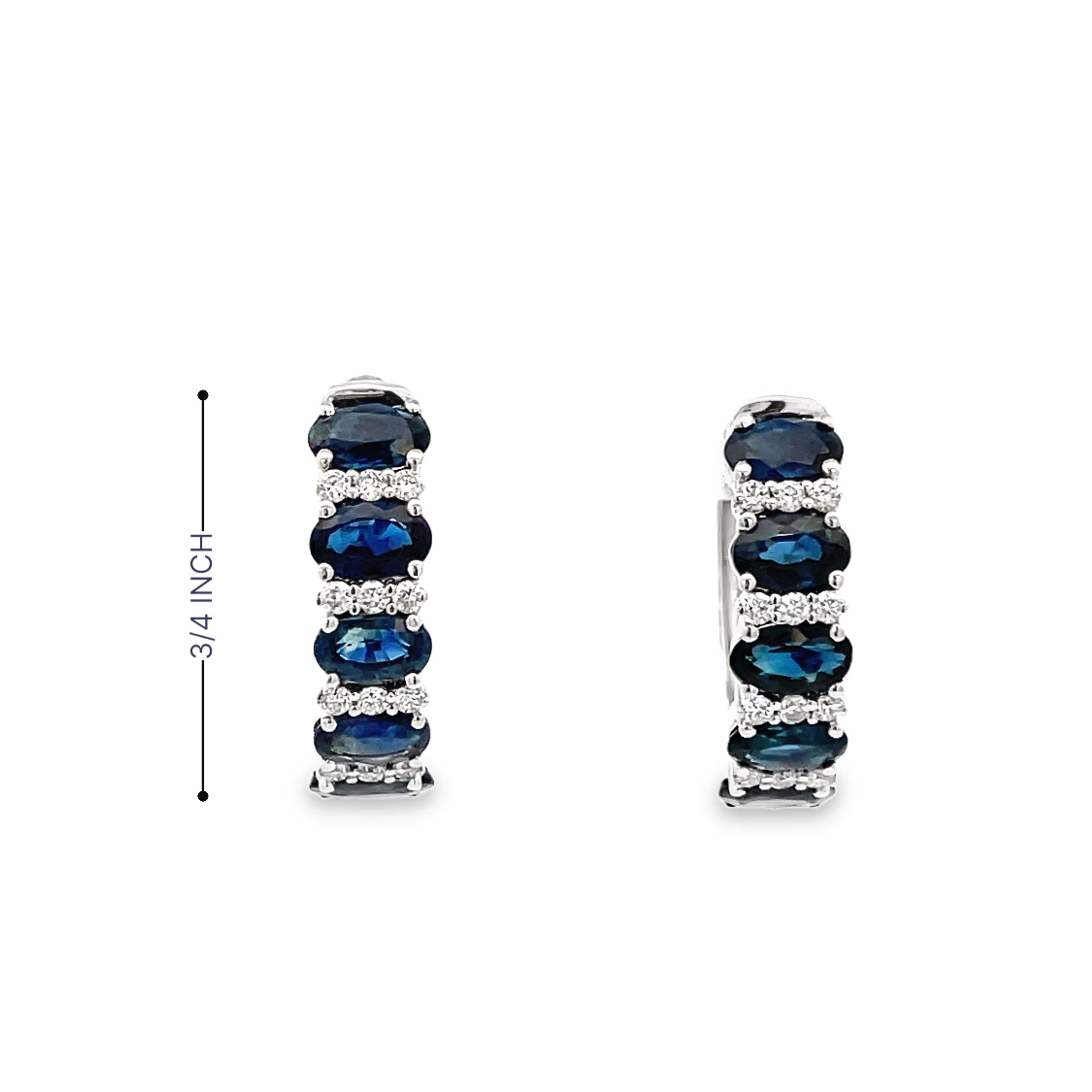 14KT WHITE GOLD SAPPHIRE & DIAMOND HOOP EARRINGS