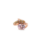 14KT ROSE GOLD OVAL CUT KUNZITE & MULTI COLOR DIAMOND DOLPHIN RING