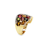 14KT Yellow Gold Multi Shape Multi Tourmaline & Diamond Ring Size 7