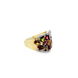 14KT Yellow Gold Multi Shape Multi Tourmaline & Diamond Ring Size 7