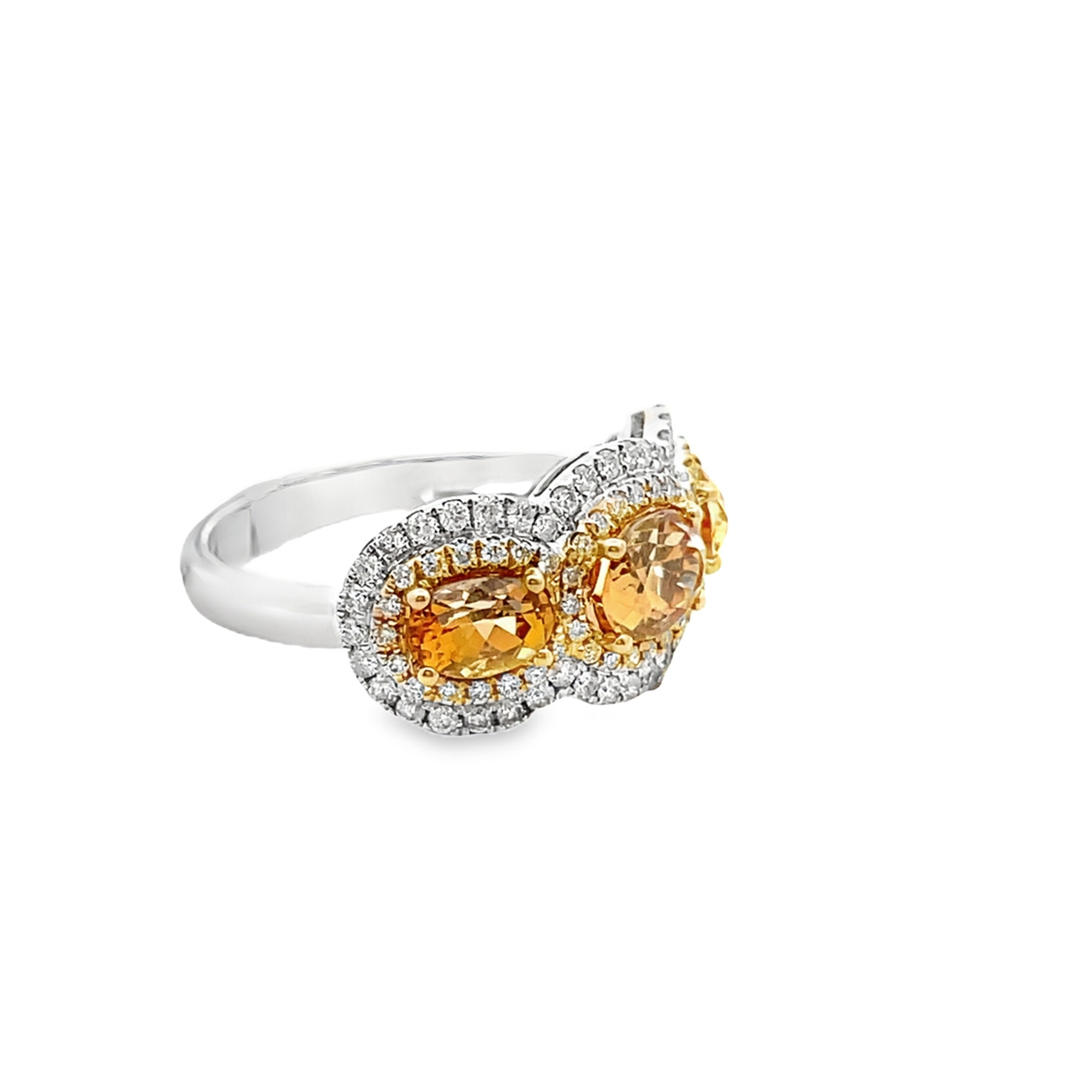 14KT WHITE GOLD IMPERIAL TOPAZ, YELLOW & WHITE DIAMOND RING