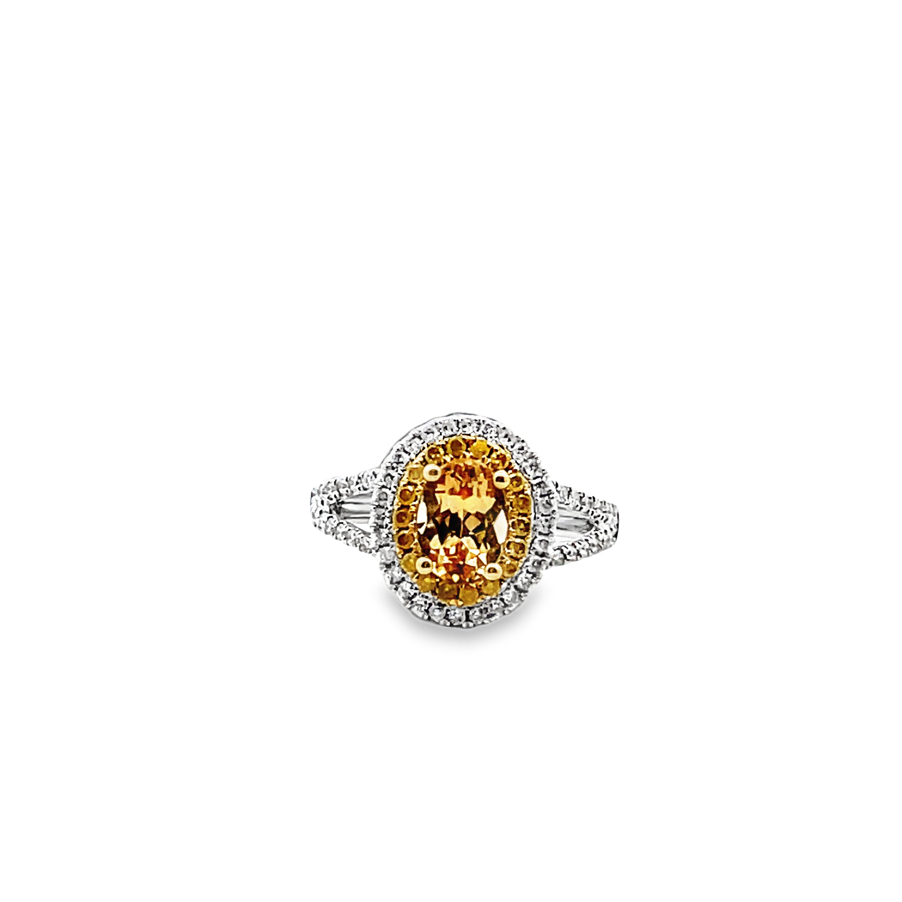 14KT White Gold Imperial Topaz & White/Yellow Diamond Ring Size 7