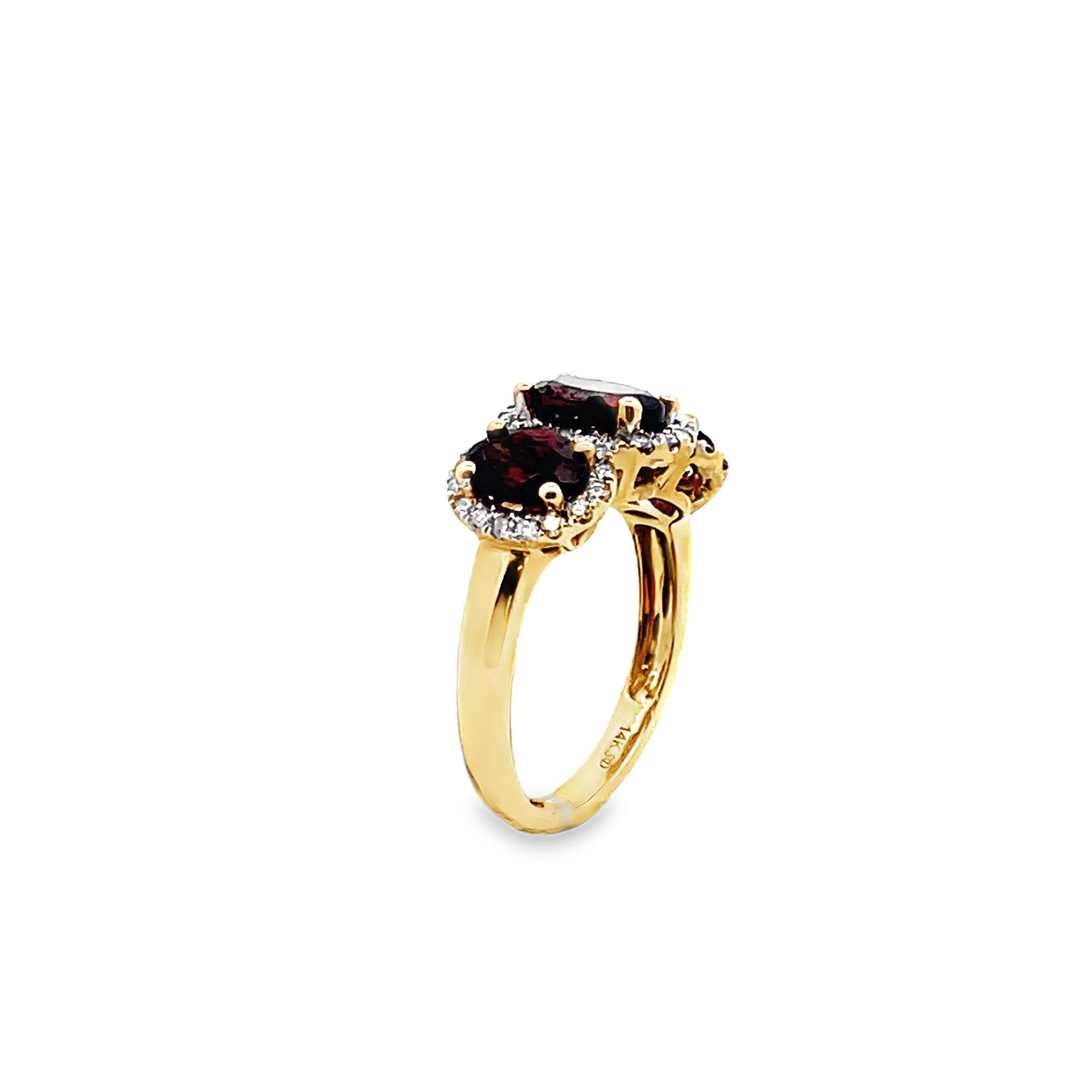 14KT Yellow Gold Red Zircon & Diamond Ring Size 8