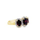 14KT Yellow Gold Red Zircon & Diamond Ring Size 8