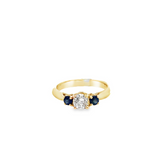 14KT YELLOW GOLD ROUND BRILLIANT CUT & BLUE SAPPHIRE DIAMOND RING