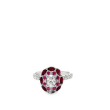 14KT OVAL CUT CENTER DIAMOND, RUBY & PINK SAPPHIRE RING