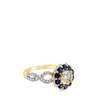 14KT YELLOW GOLD ROUND BRILLIANT CUT & BLUE SAPPHIRE DIAMOND RING