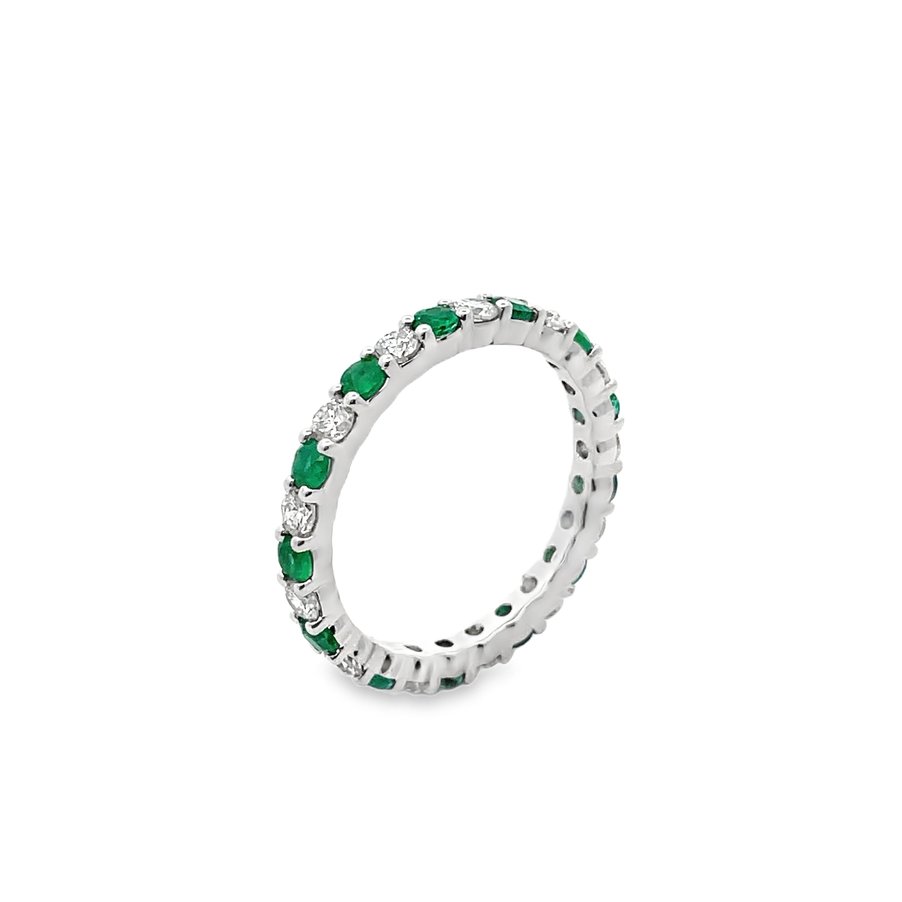 14KT WHITE GOLD EMERALD & DIAMOND BAND