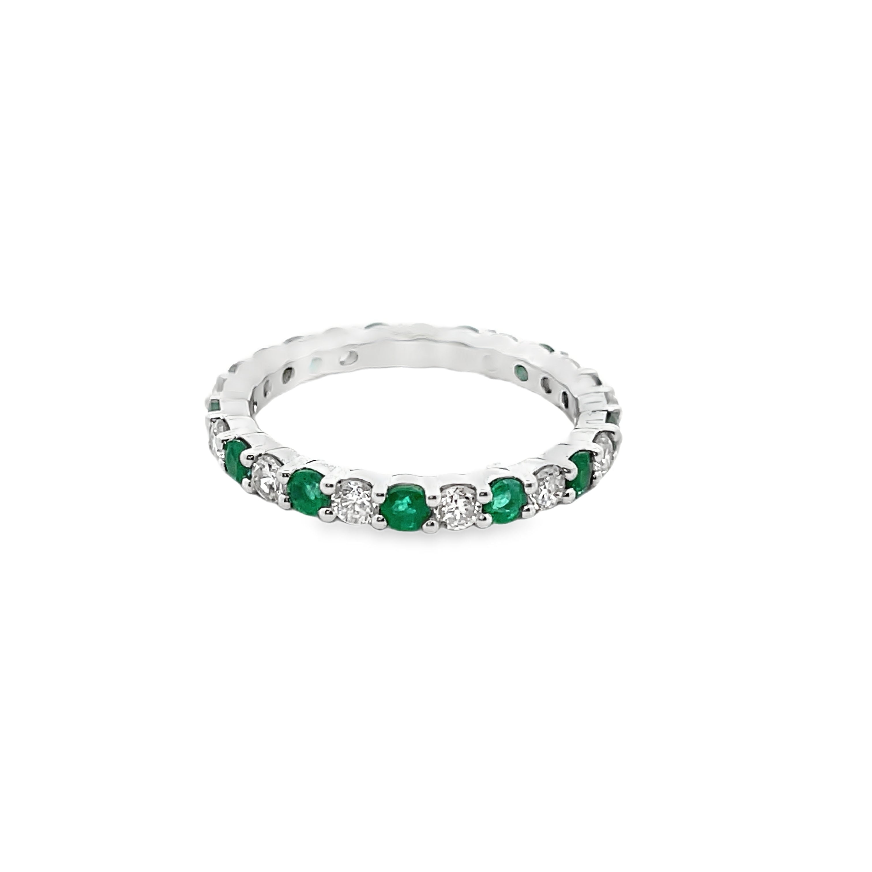 14KT WHITE GOLD EMERALD & DIAMOND BAND