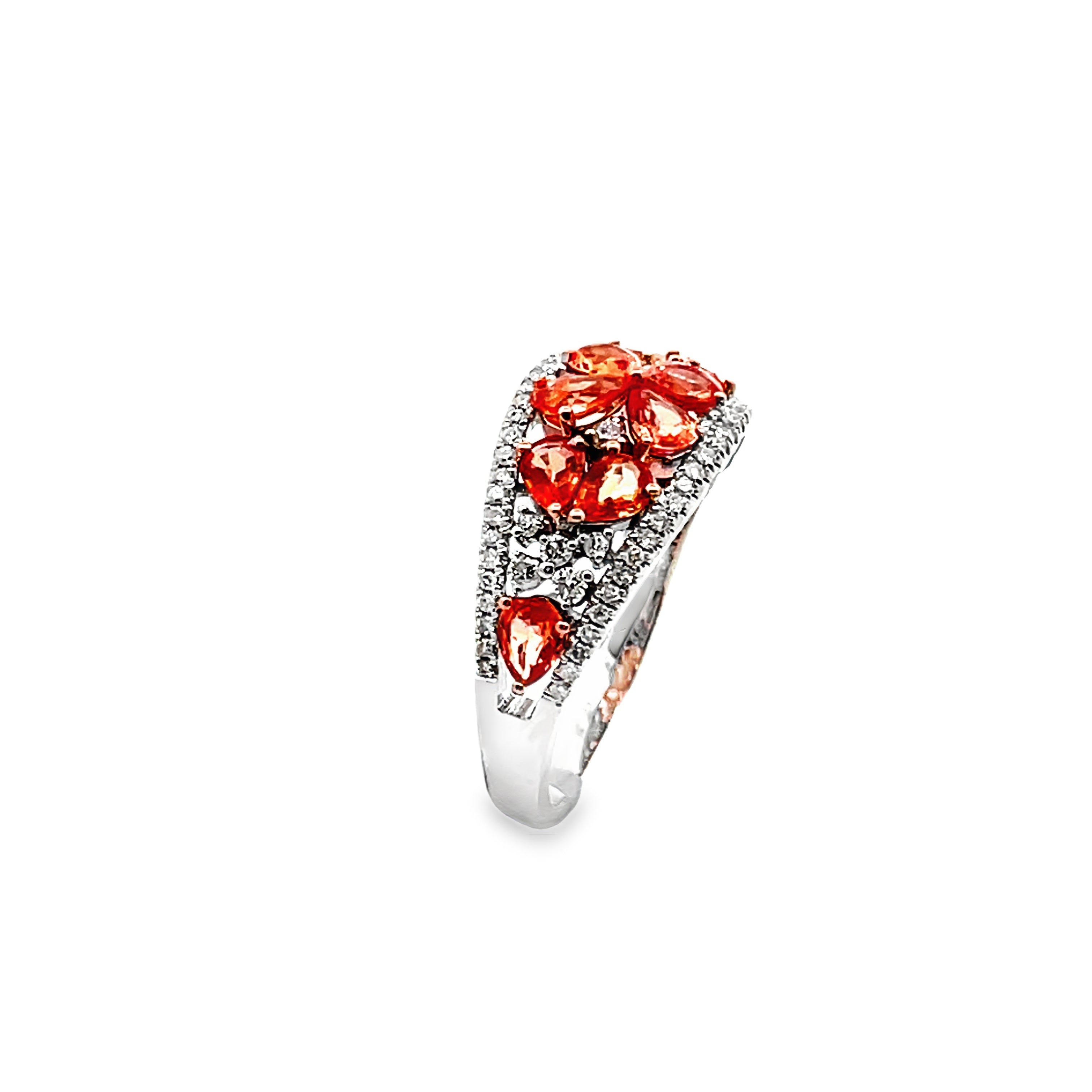 14KT White Gold Padparadscha Sapphire & White Diamond Ring Size 7