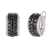 Genuine Black Spinel And White Zircon Sterling Silver Hoop Earrings