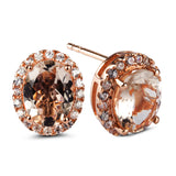 Genuine Morganite And White Zircon 14k Rose Over Silver Halo Earrings