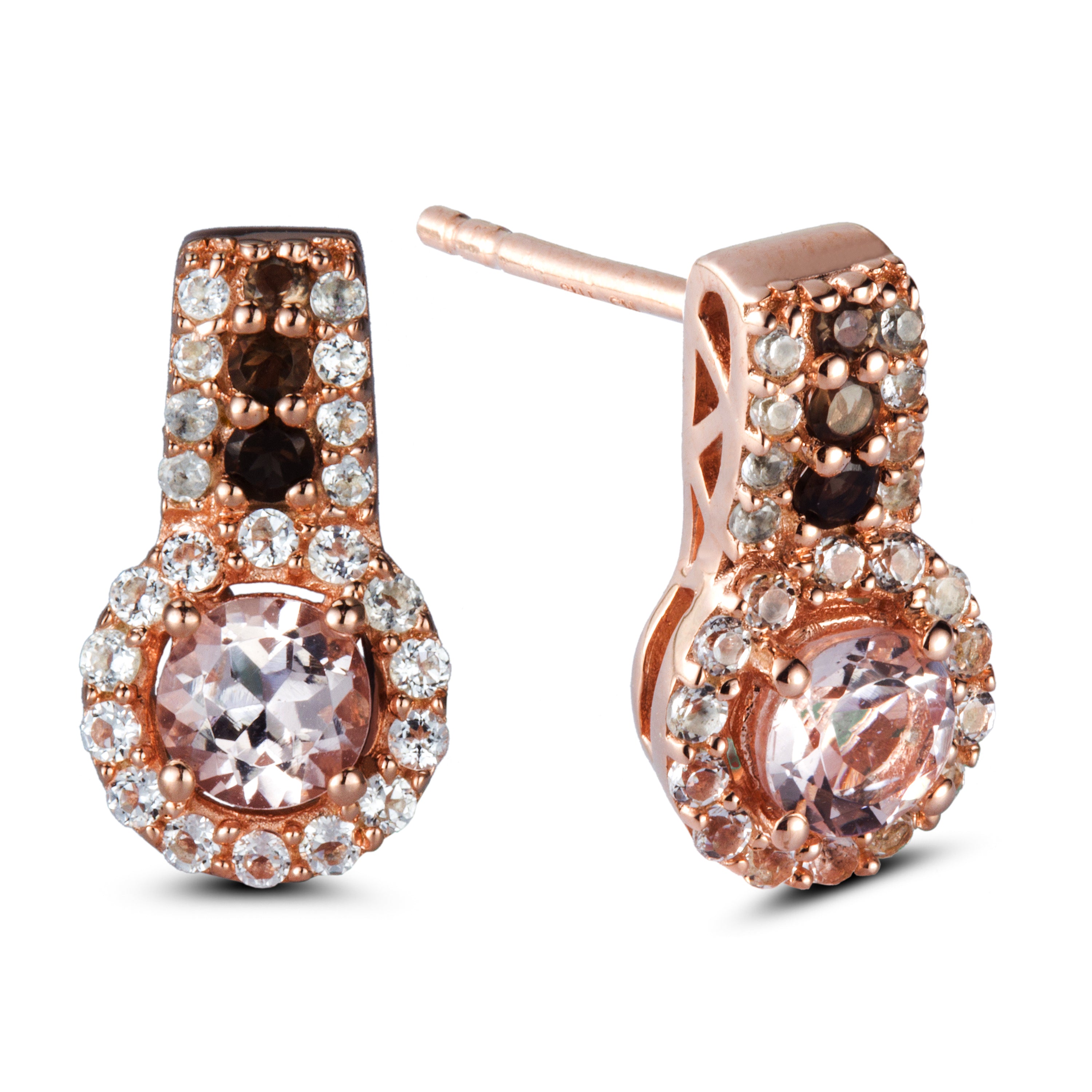 Genuine Morganite Smoky Quartz And White Topaz 14k Rose Gold Over Silver Earrings