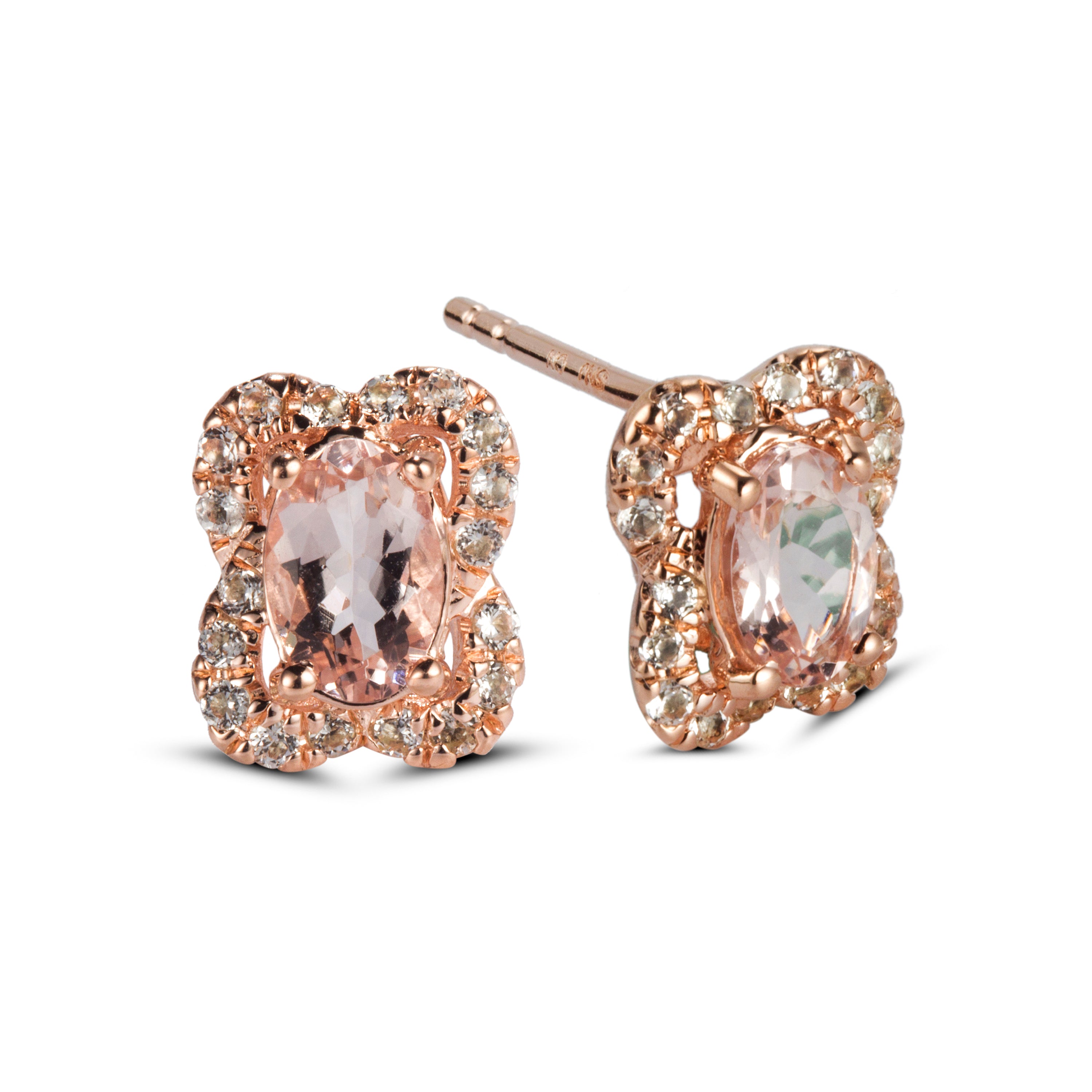 Genuine Morganite And White Topaz 14k Rose Gold Over Silver Earrings