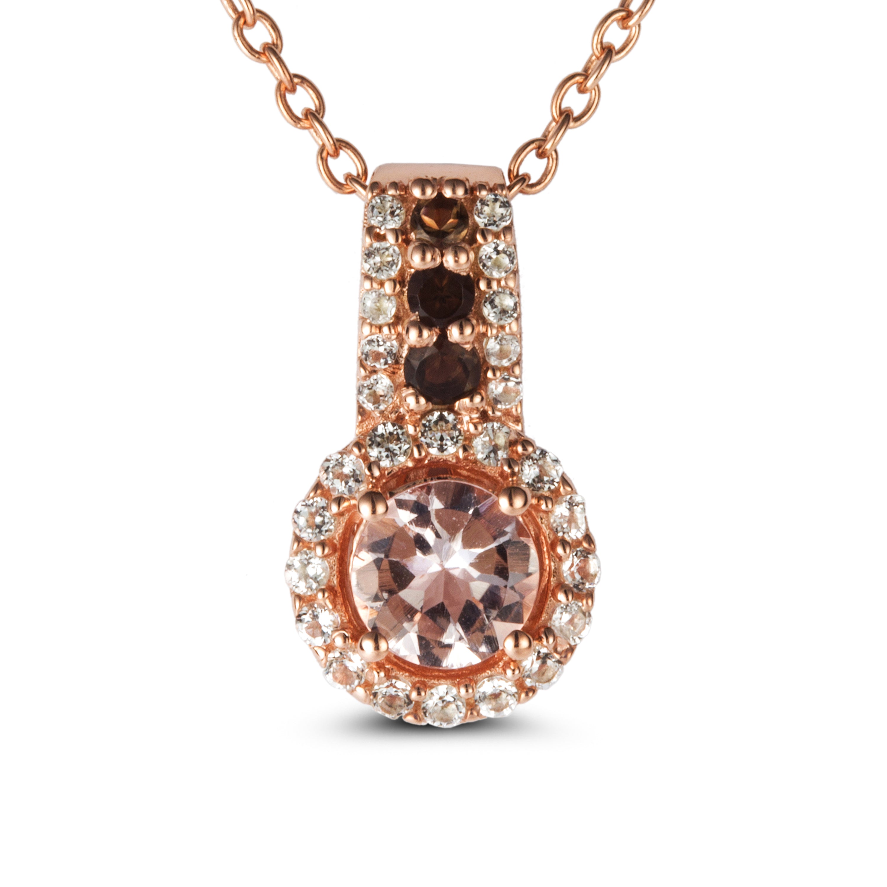 Genuine Morganite Smoky Quartz And White Topaz 14k Rose Gold Over Silver Pendant