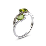 Genuine Peridot And White Zircon Sterling Silver 2 Stone Ring