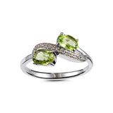 Genuine Peridot And White Zircon Sterling Silver 2 Stone Ring