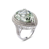 Genuine Green Amethyst And White Topaz Sterling Silver Double Halo Ring