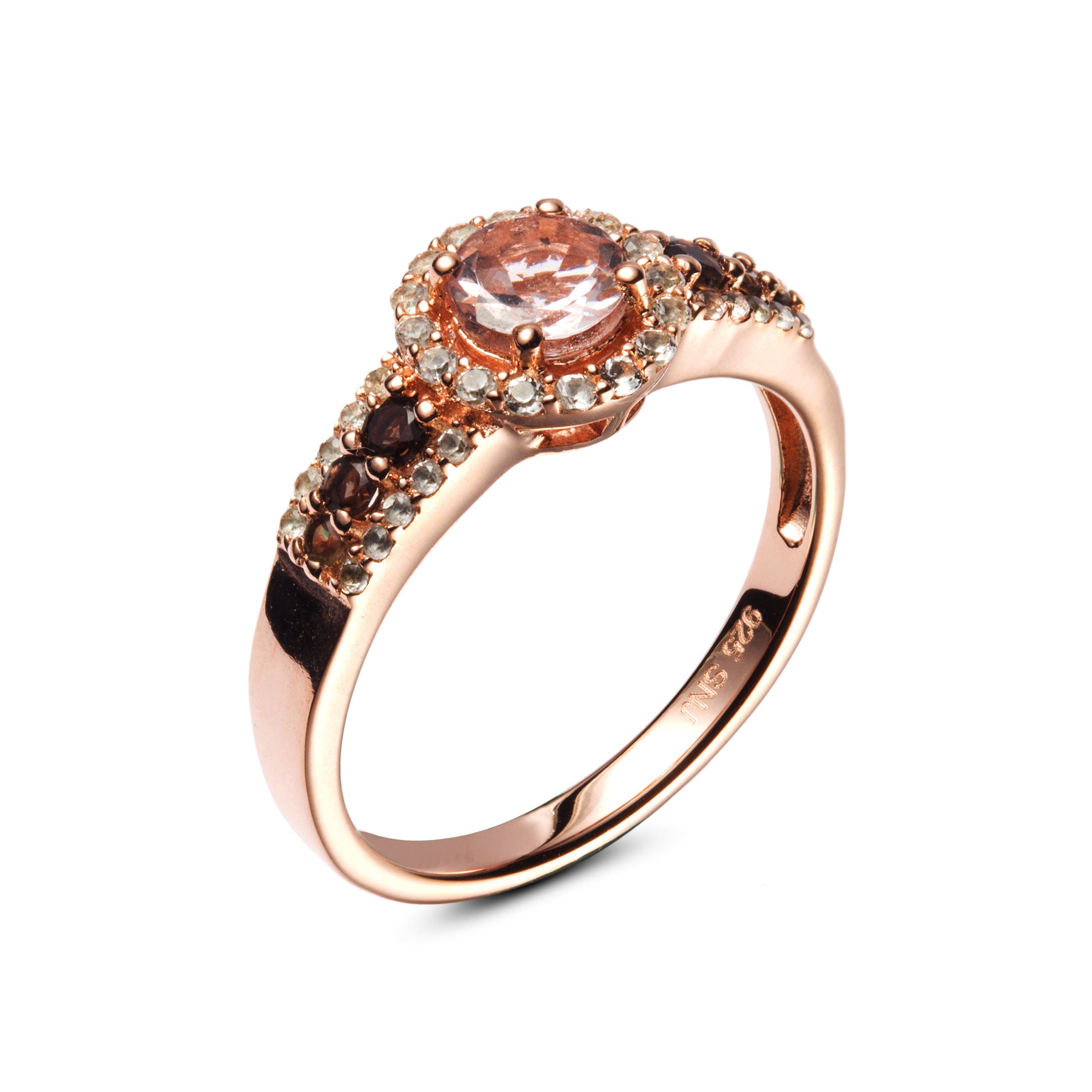 Genuine Morganite Smoky Quartz And White Topaz 14k Rose Gold Over Silver Ring